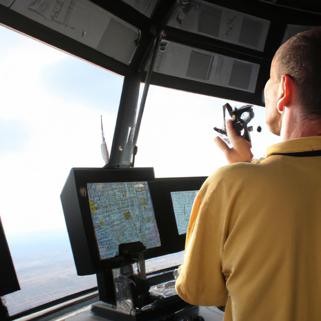 Person operating radar in control tower