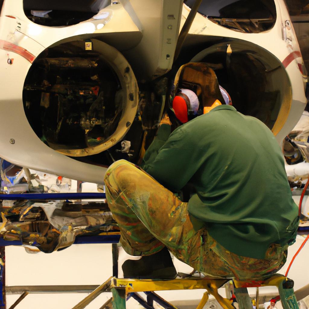 Person working on aircraft equipment