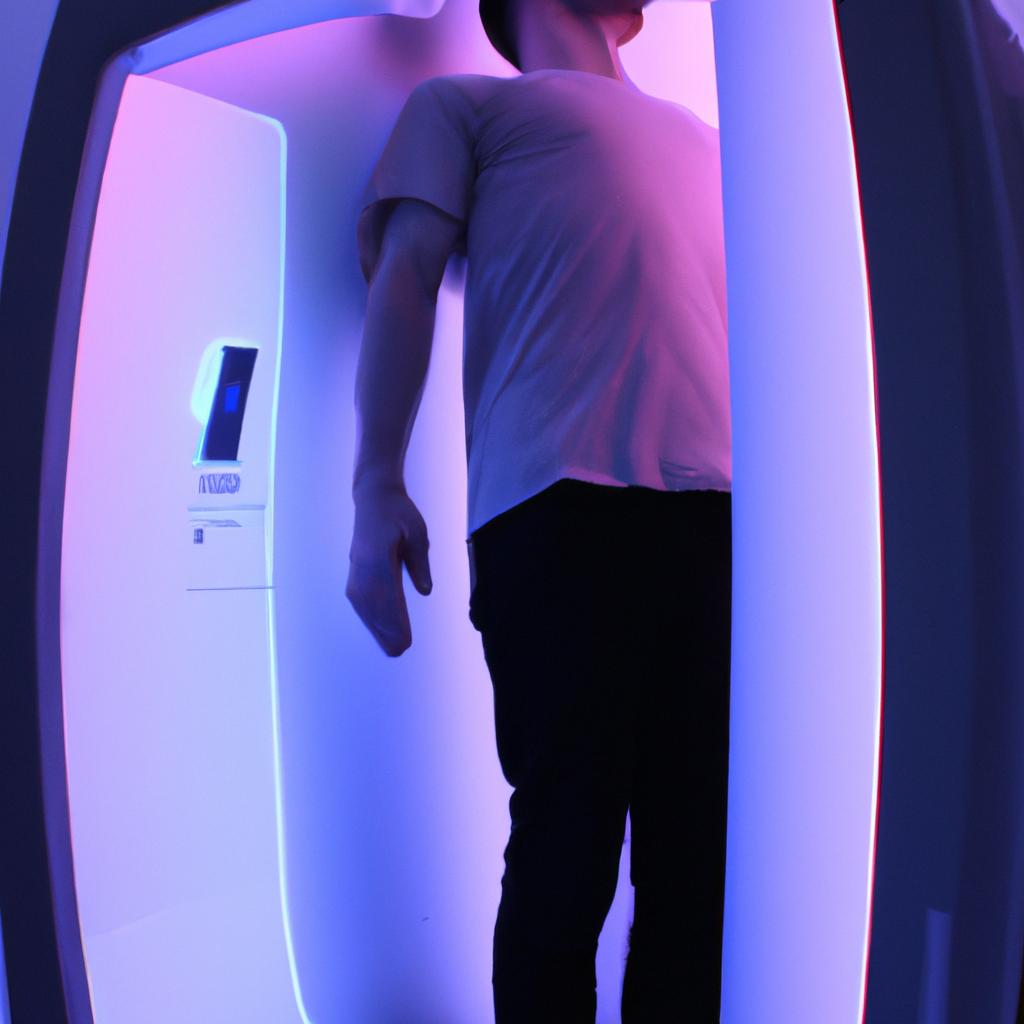 Person being scanned by scanner