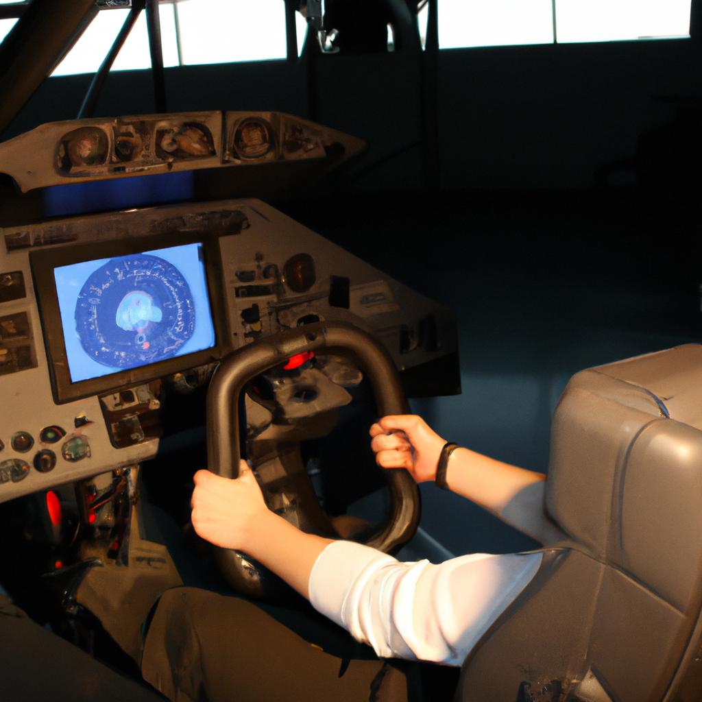 Person in pilot training simulator